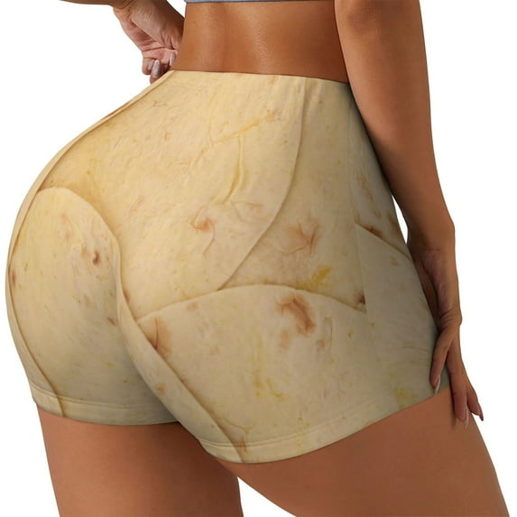 Logiee taco tortilla Print Women's Biker Shorts,Workout Gym Shorts,Scrunch Shorts,Tummy Control Hidden Scrunch Running Yoga Shorts-Small