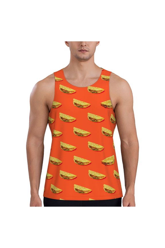 tortilla tacos Print Men's Workout Tank Top,Quick Dry Workout Tank Top,Gym Muscle Tee,Fitness Bodybuilding Sleeveless T Shirt-Medium