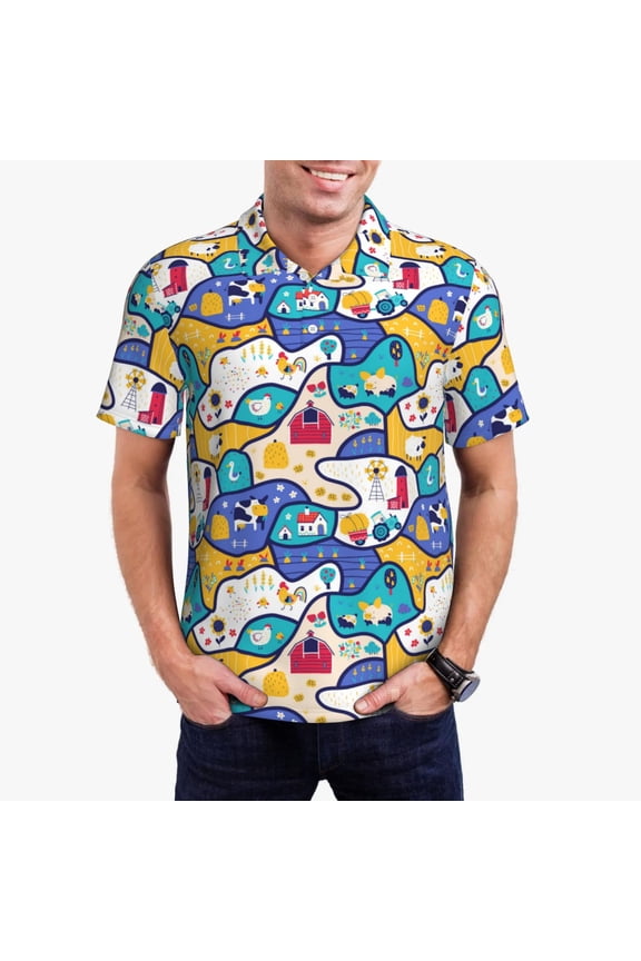 tractor and garden Print Mens Polo Shirts,Mens Golf Polo Shirts,Short Sleeve Casual Polo Shirts for Men,Summer Fashion Beach Shirts-X-Large