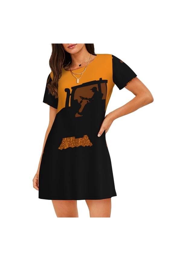tractor cultivating the land Print Nightgowns for Women,Soft Short-Sleeved Lightweight Sleepwear, Loose Sleepshirts