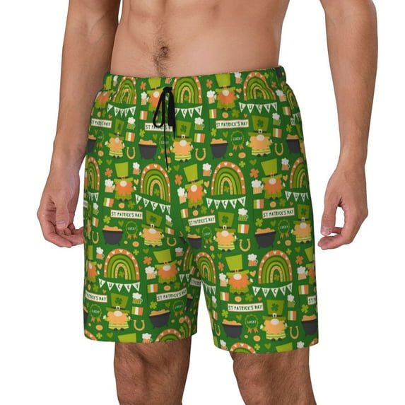 Logiee traditional Irish colours Print Men's Swim Trunk,Quick Dry Board Shorts ,Men's Swim Trunks with Compression Liner, Bathing Suits with Pockets-3X-Large