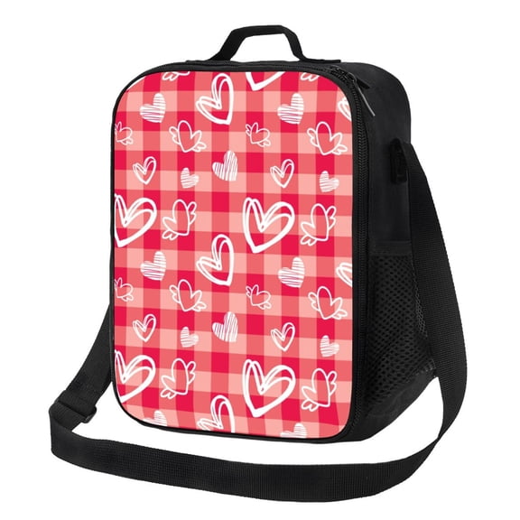 Logiee valentine day with heart Print Insulated Lunch Bag for Women/Men, Reusable Lunch Box for Office Work School Picnic Beach,Leakproof Freezable Cooler Bag with Shoulder Strap