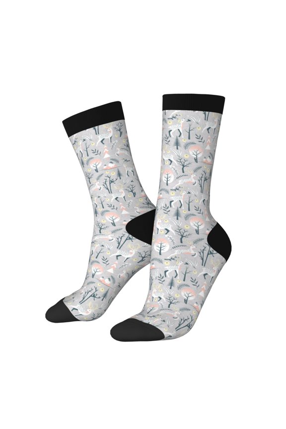 white Moose winter tree Print Adult Socks for Men & Women,Calf Socks, Ankle Socks,Boots Socks,Breathable Casual Sock,Unisex Crew Socks