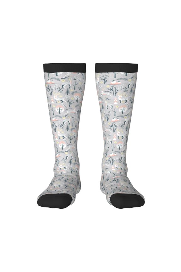 white Moose winter tree Print Gift Stocking Stuffers,Adult Stockings,Novelty Socks,Funny Socks Birthday Running Walking Sleeping