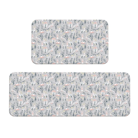 Logiee white Moose winter tree Print Kitchen Mats for Floor Sets of 2,Waterproof Kitchen Rugs,Non Slip Comfort Standing Mat Rug for Home,Runner,Sink,Office,Laundry