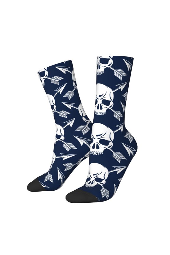 white arrow Skull Print Adult Socks for Men & Women,Calf Socks, Ankle Socks,Boots Socks,Breathable Casual Sock,Unisex Crew Socks