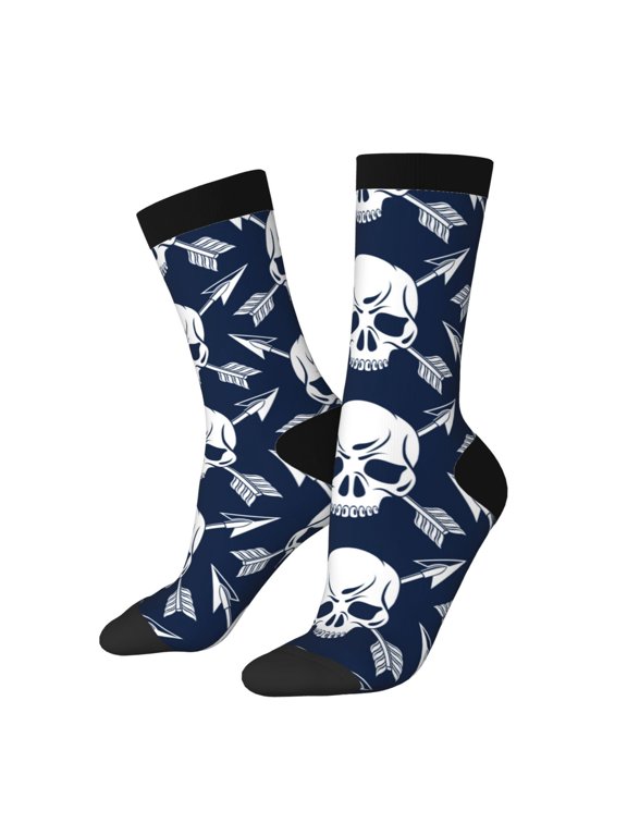 white arrow Skull Print Adult Socks for Men & Women,Calf Socks, Ankle Socks,Boots Socks,Breathable Casual Sock,Unisex Crew Socks