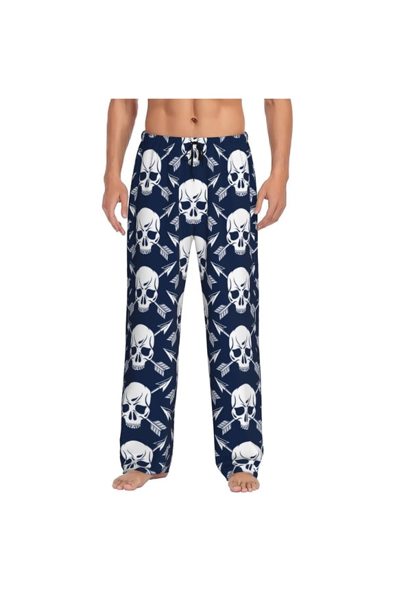 white arrow Skull Print Pajama Pants for Men,Men’s Pajama Bottoms,Mens PJ Pants with Pockets & Button Fly-Large