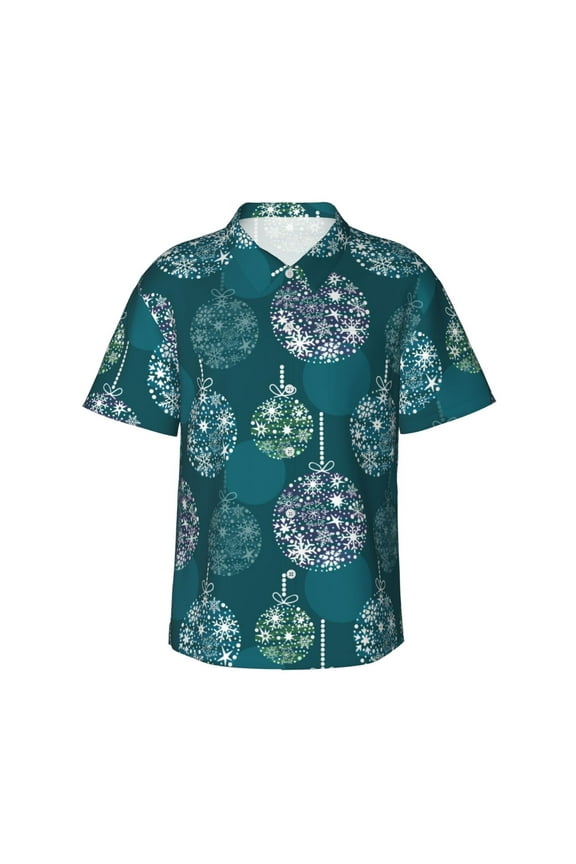 whiter Snowflake balloons Print Mens Hawaiian Shirts,Loose-Fit Short Sleeve Button Down Tropical Aloha Beach Shirt,Summer Vacation Wedding Tops,X-Large