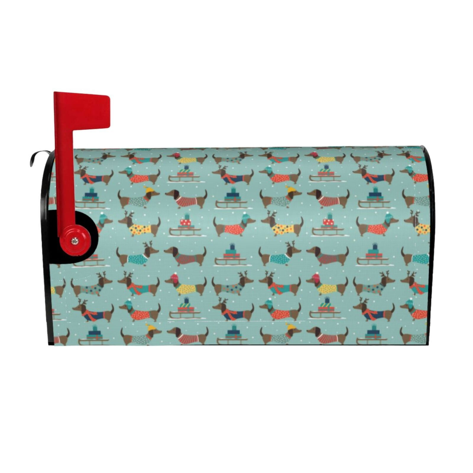 Logiee winter ski Dachshund Print Post Letter Box Wrap Decor, Mailbox Cover Suitable for Standard Mailbox and Large Size Mailbox,Outdoor Yard Decoration-25.5x21 in