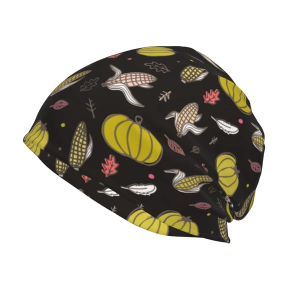 Logiee yellow Pumpkin Corn Print Unisex Knit Beanie for Men Women Winter Hat,Beanies Skull Caps