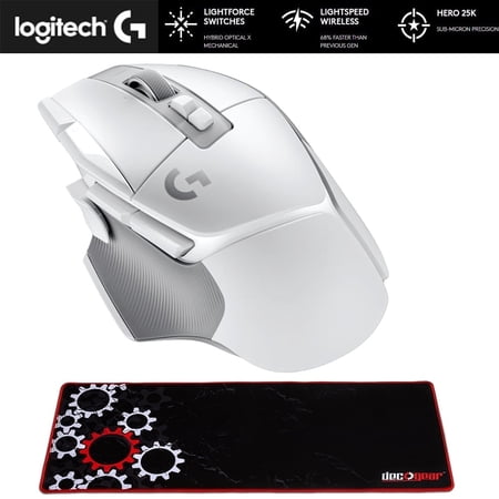 Logitech 910-006187 G502 X Lightspeed Wireless Gaming Mouse White Bundle with Deco Gear Large Extended Pro Gaming Mouse Pad Water Resistant Non-Slip 12 x 32 inch