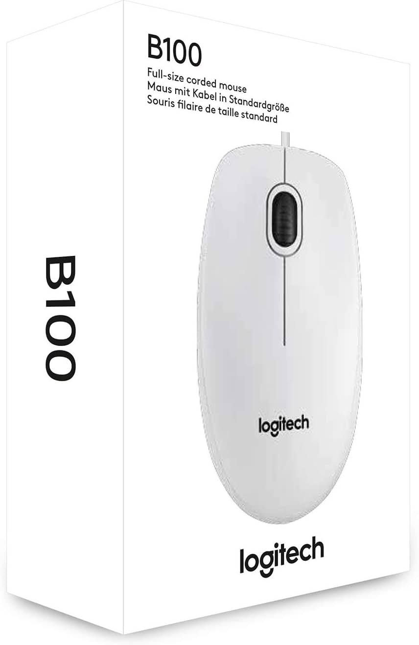 Logitech B100 Optical Mouse, USB Mouse - White