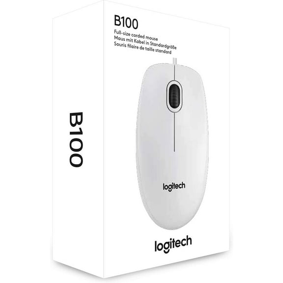 Logitech B100 Optical Mouse, USB Mouse - White