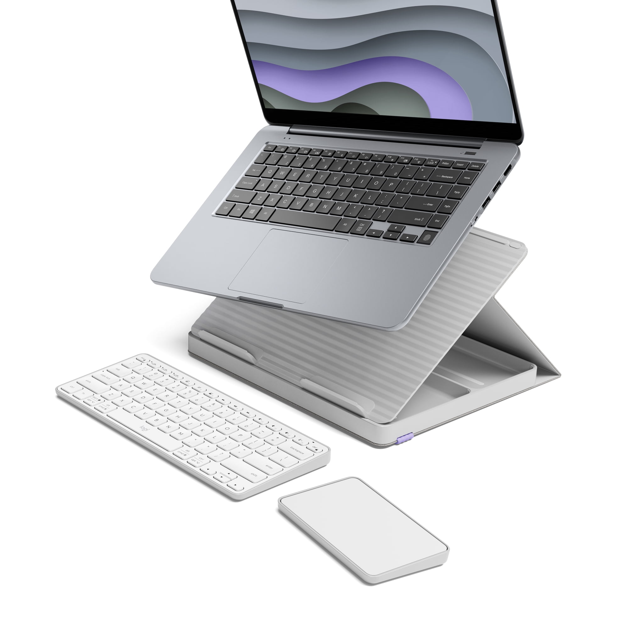 Logitech Casa Pop Up Desk Work From Home Kit with Laptop Stand, Wireless Keyboard & Touchpad, Bluetooth, USB C Charging, for Laptop/MacBook (10” to 17”) - Nordic Calm - Walmart.com