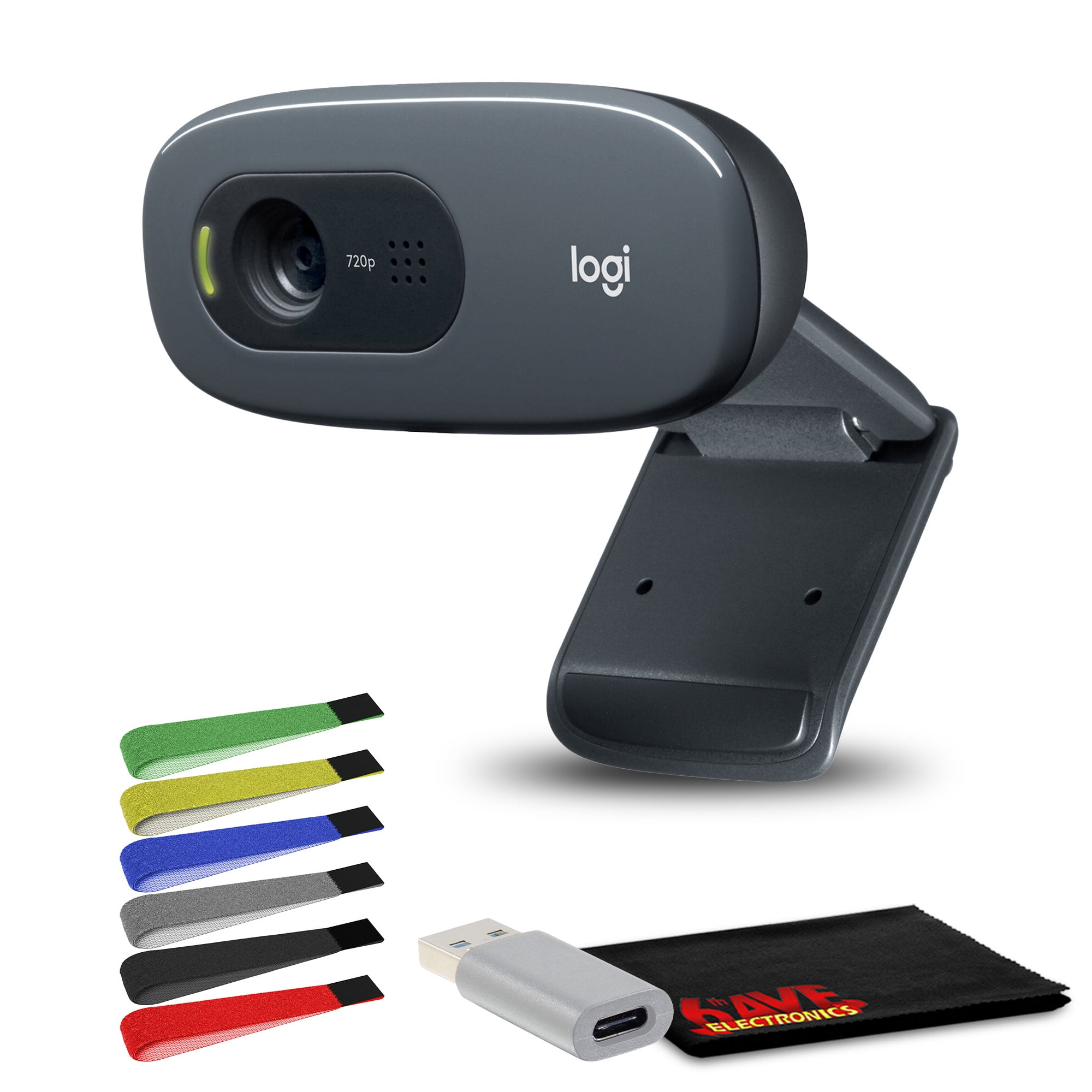 Logitech C270 Webcam, HD 720p Video Calling With Built-in Microphone Web-Cam For Desktop Monitor, PC / Computer Laptop, Web Camera Bundle With USB Type -C Adapter And Accessories