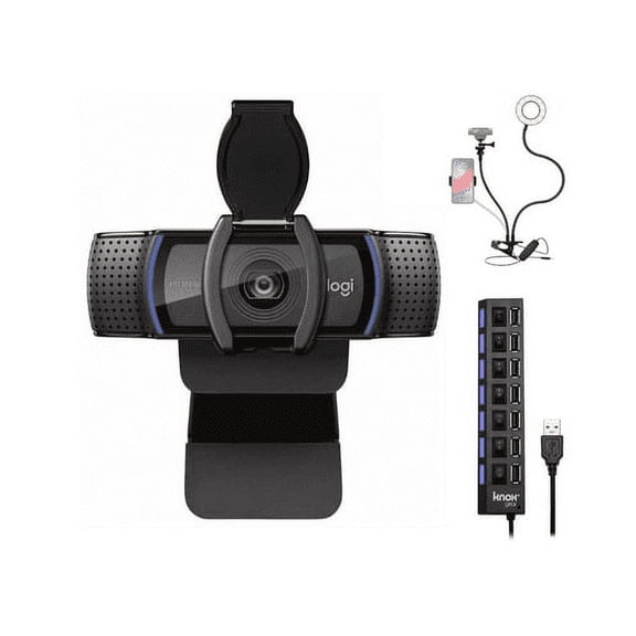Logitech C920S Pro HD Webcam Bundle with USB Hub and Ring Light Bundle