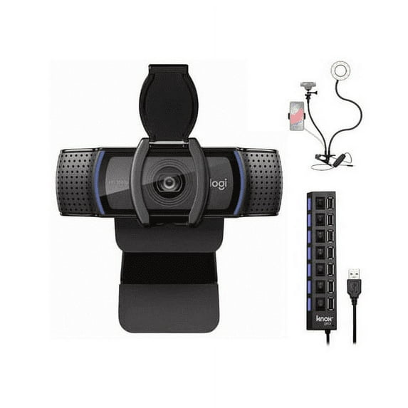 Logitech C920S Pro HD Webcam Bundle with USB Hub and Ring Light Bundle