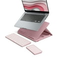 thumbnail interactive-video image 1 of Logitech Casa Pop Up Desk Work From Home Kit with Laptop Stand, Wireless Keyboard & Touchpad, Bluetooth, USB C Charging, for Laptop/MacBook (10? to 17?) - Windows, macOS, ChromeOS - Bohemian Blush, 1 of 11