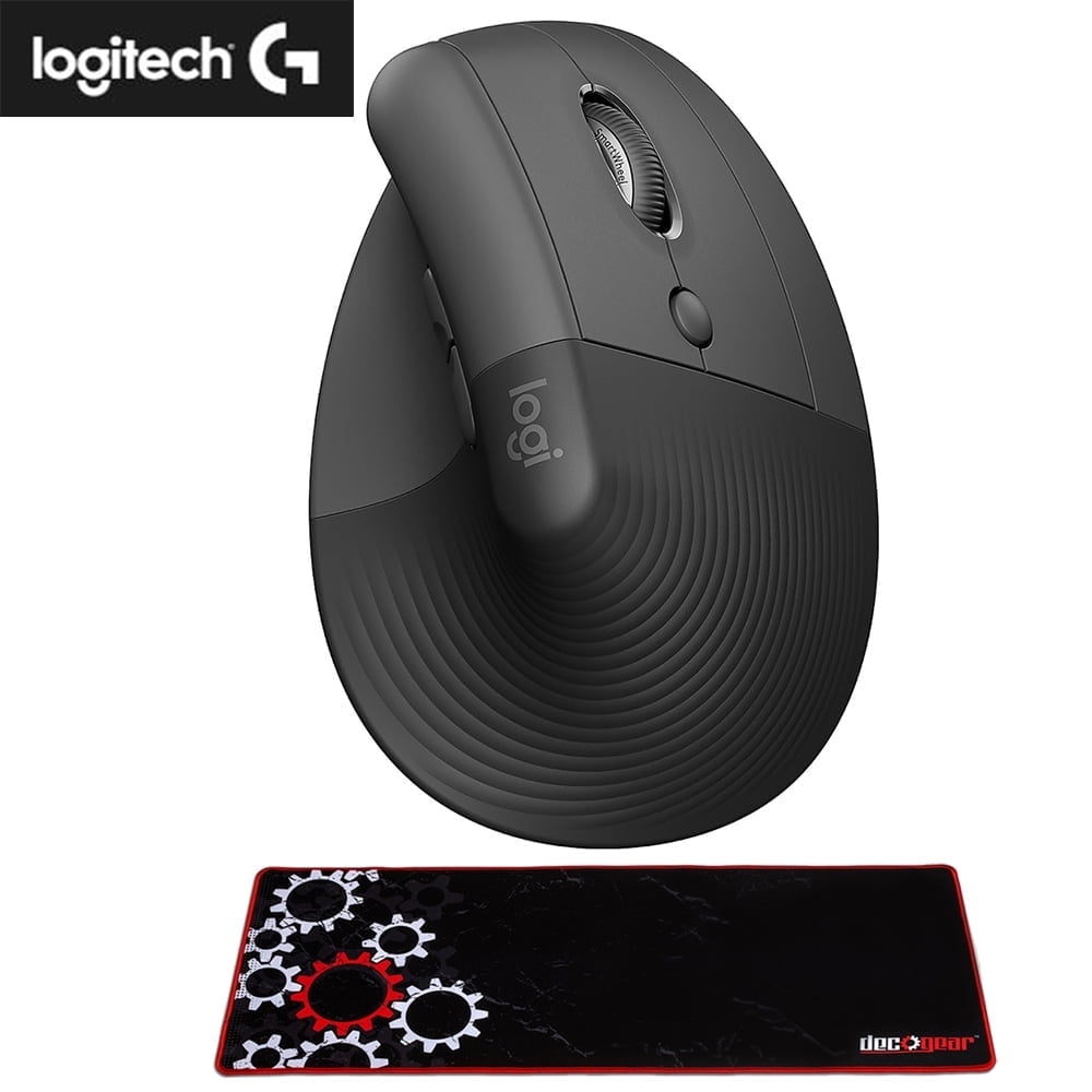 Logitech Core 910-006466 Ergo Series LIFT Vertical Ergonomic Wireless Mouse Bluetooth/USB Graphite Bundle with Deco Gear Large Extended Pro Gaming Mouse Pad Water Resistant Non-Slip 12 x 32 inch