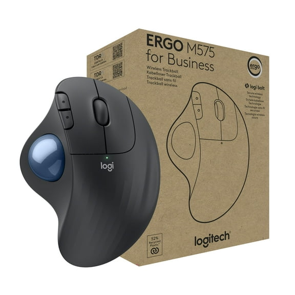 Logitech Ergo M575 Wireless Trackball for Business - Easy Thumb Control, Ergonomic Design, Secured Logi Bolt, Bluetooth, Globally Certified, Windows/Mac/Chrome/Linux - Graphite