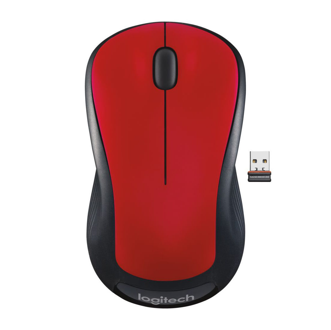 Logitech Full-Size Wireless Mouse, USB Nano Receiver, 1000 DPI Optical Tracking, Ambidextrous, Red - image 1 of 5