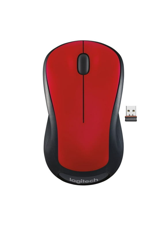 Logitech Full-Size Wireless Mouse, USB Nano Receiver, 1000 DPI Optical Tracking, Ambidextrous, Red