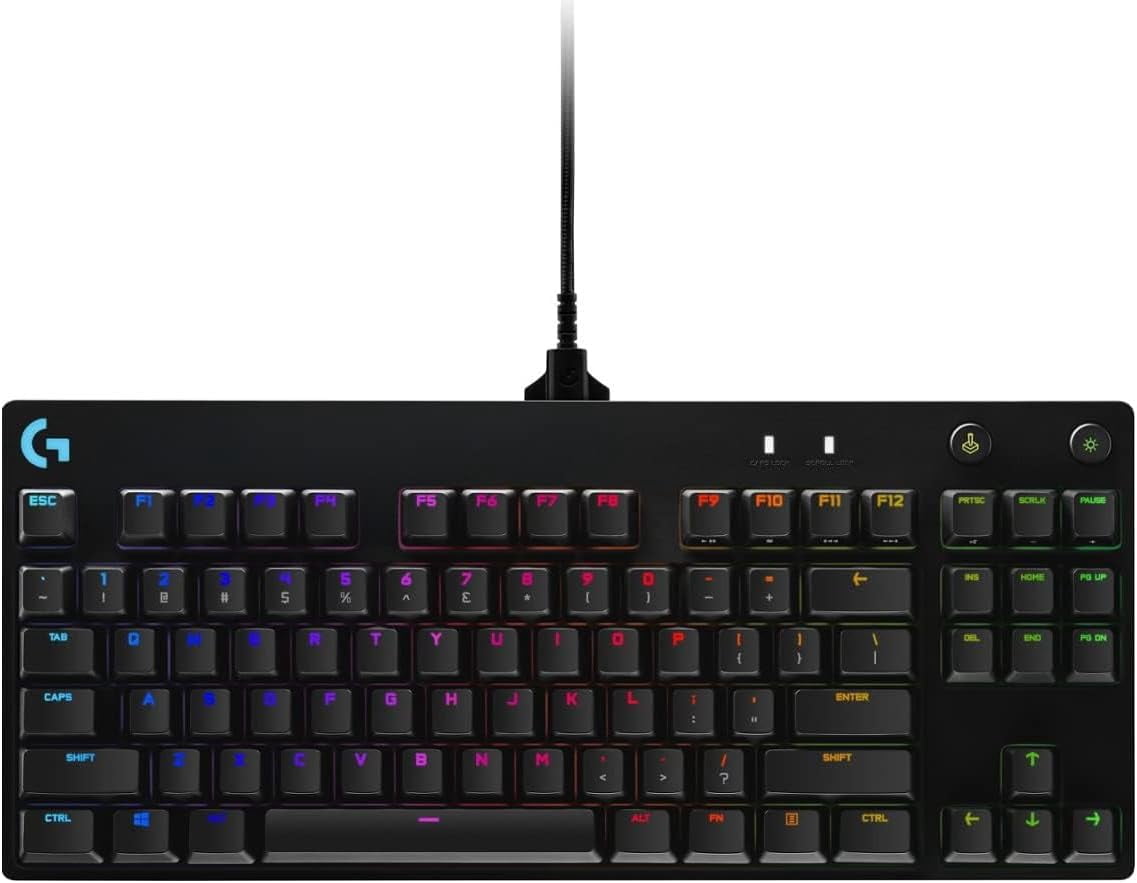 Logitech G Pro TKL Mechanical Wired Gaming Keyboard GX Blue Clicky Switch and LIGHTSYNC RGB Backlit Keys, 12 programmable F-key macros, Black - 920-009388