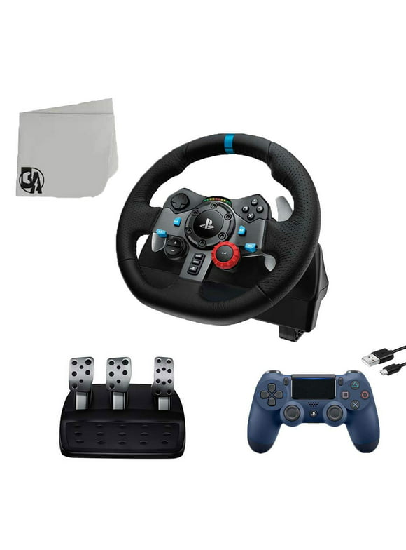 Logitech G29 Driving Force with Navy DualShock 4 Controller and Charging Cable BOLT AXTION Bundle Like New
