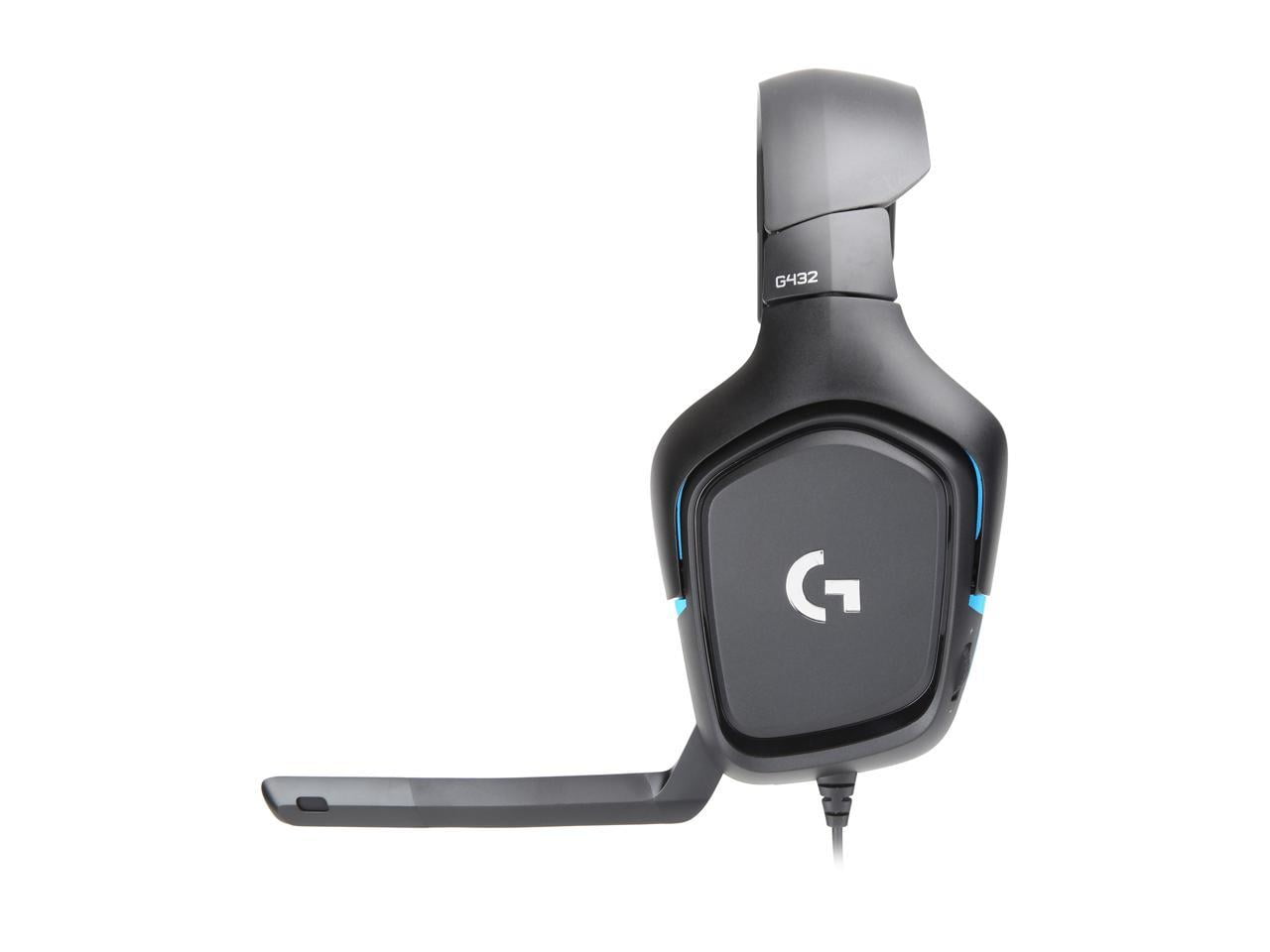 Logitech G432 Wired Gaming Headset, 7.1 Surround Sound, DTS Headphone:X  2.0, Flip-to-Mute Mic, PC (Leatherette) Black/Blue, 7.2 x 3.2 x 6.8 inches