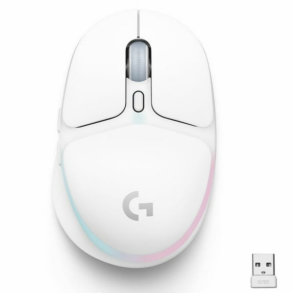 Logitech G705 Wireless Gaming Mouse, Customizable LIGHTSYNC RGB Lighting, LIGHTSPEED Wireless, Bluetooth Connectivity, Lightweight, PC/Mac/Laptop - White Mist