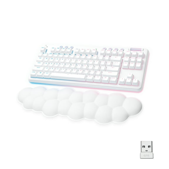 Logitech G715 Wireless Gaming Keyboard with LIGHTSYNC RGB Lighting, LIGHTSPEED, Tactile Switches (GX Brown), and Keyboard Palm Rest, PC and Mac Compatible, White Mist