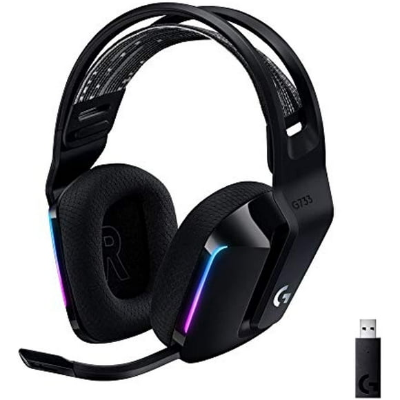 Logitech G733 Lightspeed Wireless Gaming Headset with Suspension Headband, LIGHTSYNC RGB, Blue VO!CE mic Technology and PRO-G Audio Drivers, Lightweight, 29 Hour Battery Life, 20m Range - Black
