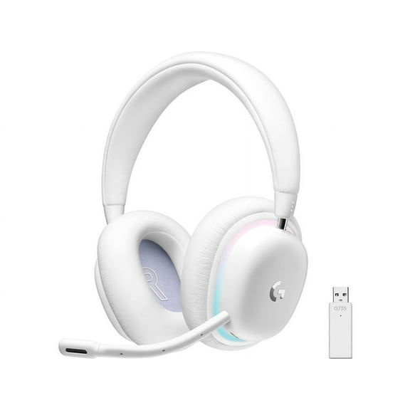 Logitech G735 Wireless Gaming Headset, Customizable LIGHTSYNC RGB Lighting, Bluetooth, 3.5 MM Aux Compatible with PC, Mobile Devices, Detachable Mic - White Mist