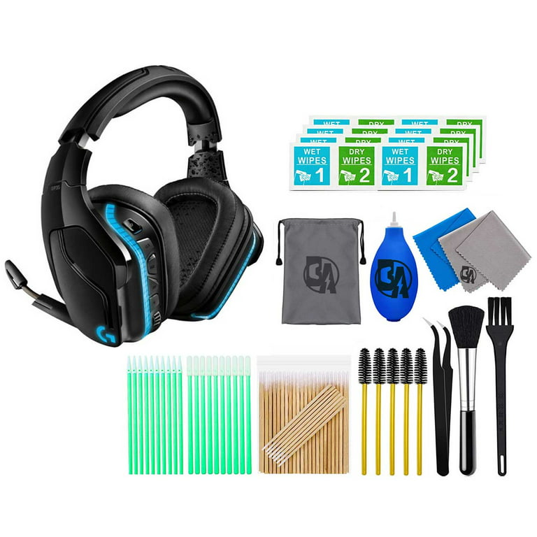 Logitech G935 Wireless 7.1 Surround Sound Over-the-Ear Gaming Headset  Black/Blue With Cleaning Kit Bolt Axtion Bundle Like New 