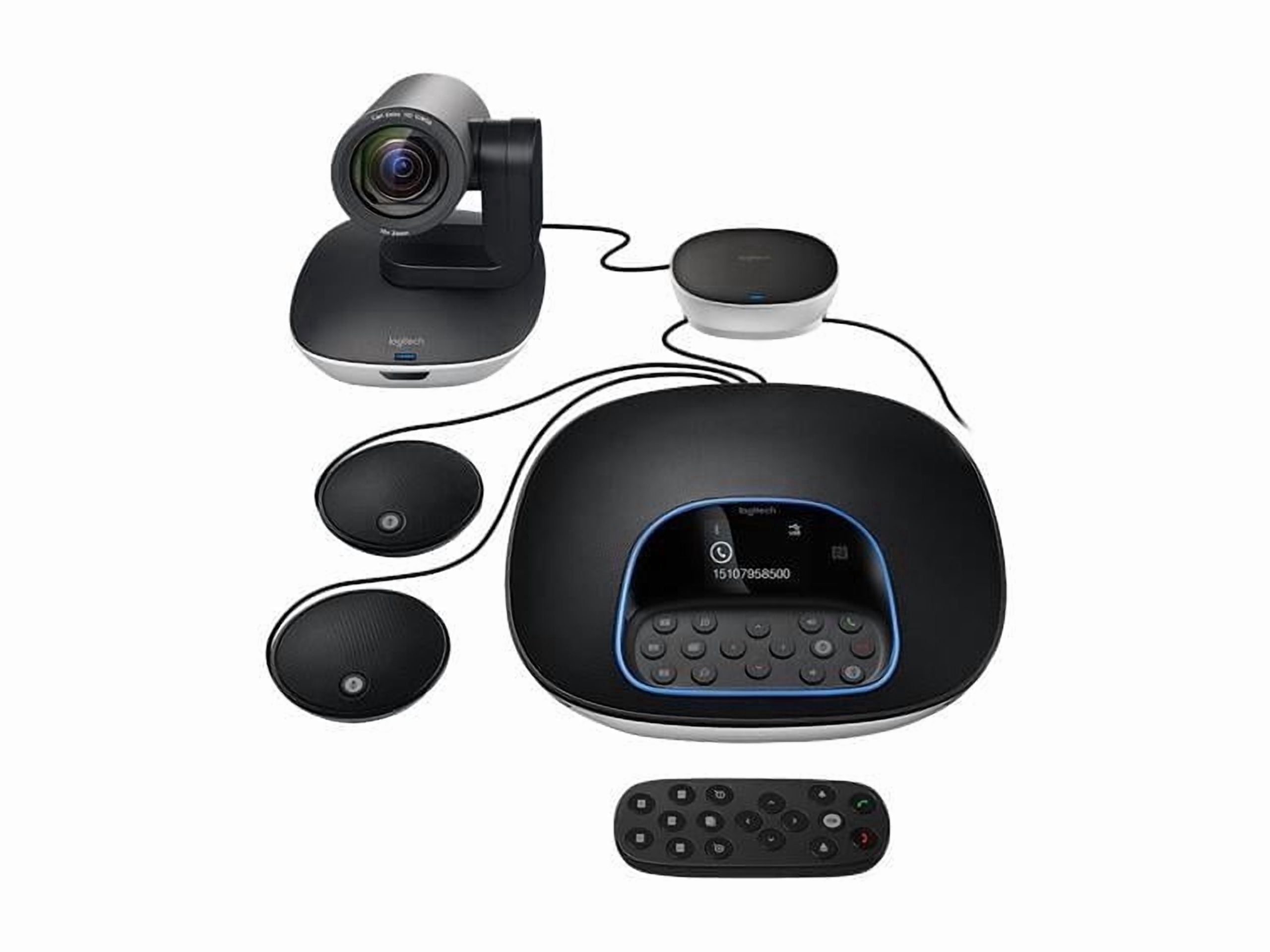 Logitech Group Videoconferencing System 1920 x 1080 Web Cam Bundle with Accessories Included Adjustable Mount, Digital Zoom, Low Light Correction, Rotatable, Black, 1 Pack