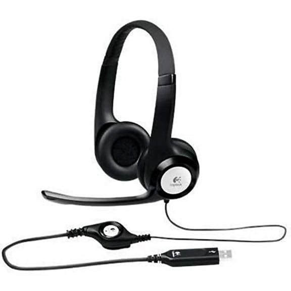 Logitech H390 Wired Headset, Stereo Headphones with Noise-Cancelling Microphone, USB, In-Line Controls, PC/Mac/Laptop - Black