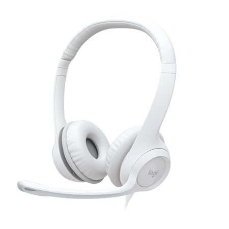 Logitech H390 Wired Headset for PC/Laptop, Stereo Headphones with Noise Cancelling Microphone, USB-A, In-Line Controls, White