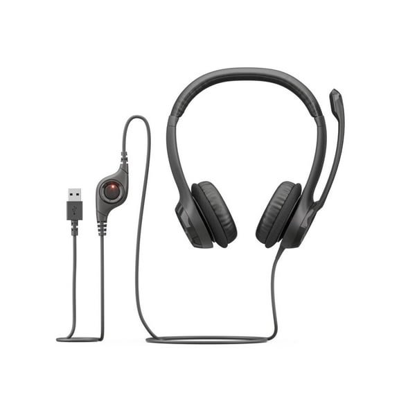 Logitech H390 Wired USB Headset, Stereo Headphones with Noise-Cancelling Microphone, USB, In-Line Controls, PC/Mac/Laptop, Black (981-000310)