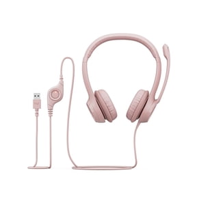 Logitech H390 Wired USB Headset, Stereo Headphones with Noise-Cancelling Microphone, USB, In-Line Controls, PC/Mac/Laptop, Rose (981-001356)