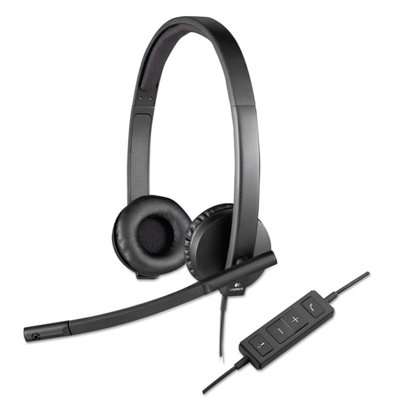Logitech H570e Over-the-Head Wired USB Headset, with Replaceable Earbands, Black