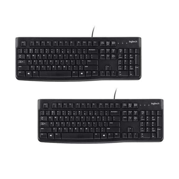 Logitech K120 Wired Keyboard (2 Pack), Full-Size USB Keyboard with Number Pad, Spill-Resistant, Quiet Typing, Plug and Play