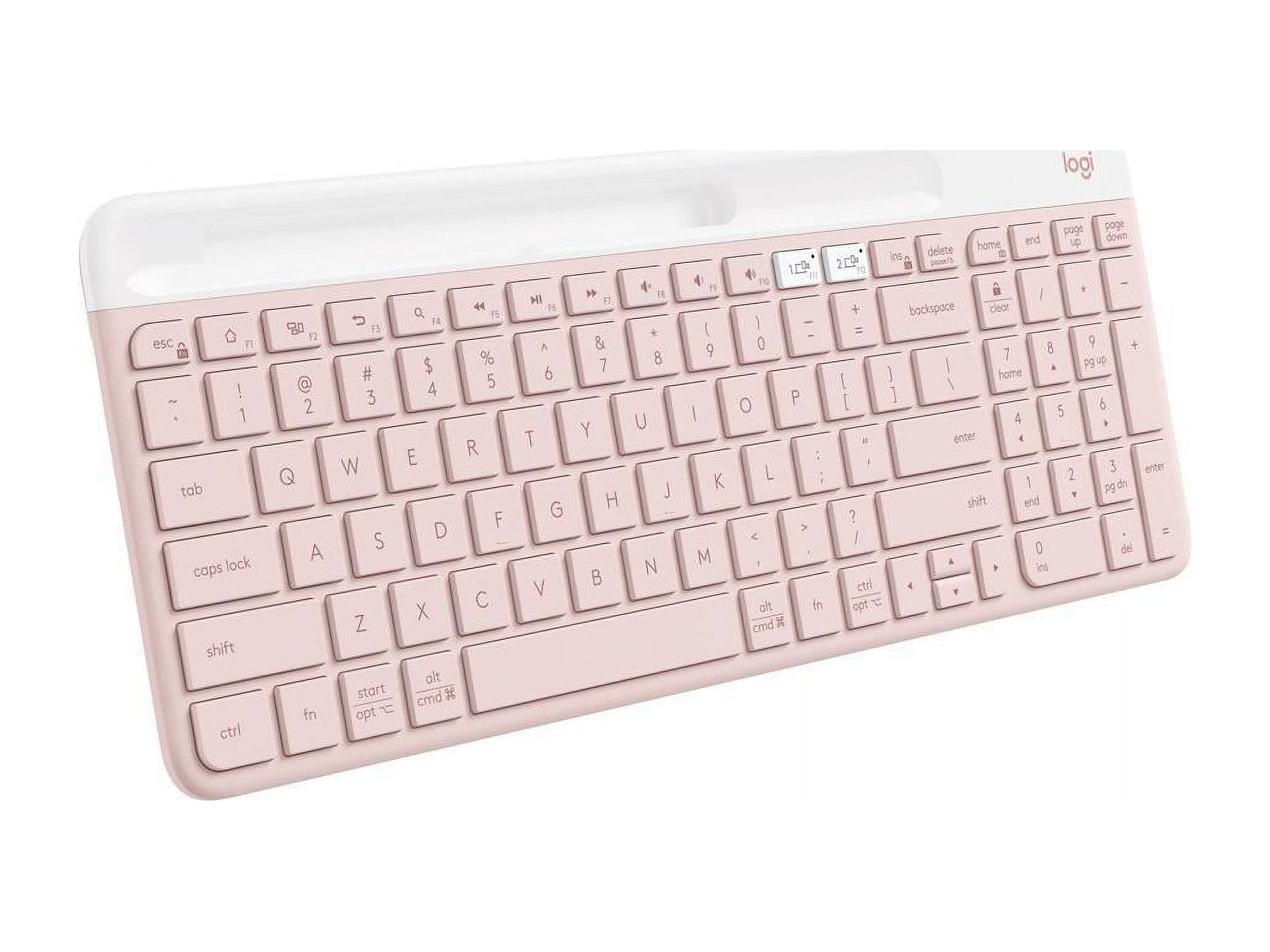 Logitech K585 Multi-Device Slim Wireless Keyboard, Built-in Cradle for device; For Laptop, Tablet, Desktop, Smartphone, Win/Mac, Bluetooth/Receiver, Compact, Easy Switch, 24 Month Battery, Rose