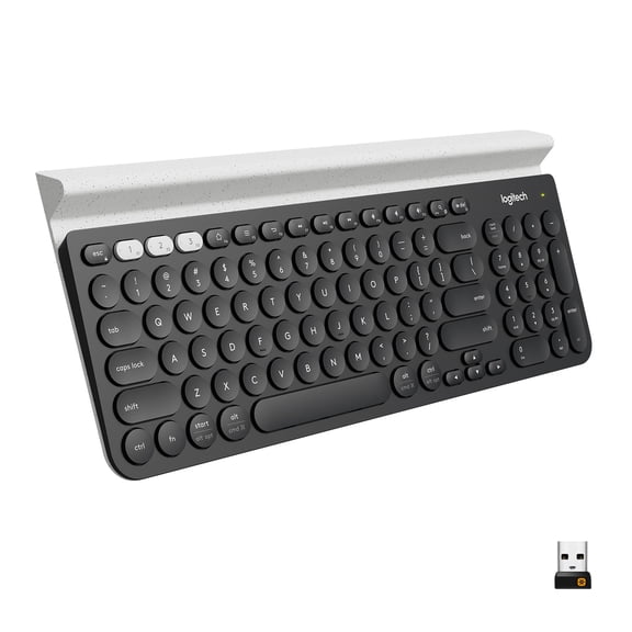 Logitech K780 Multi-Device Wireless Keyboard for Windows, Apple, Android or Chrome, Wireless 2.4GHz, Bluetooth, Smartphone and Tablet Cradle, Quiet, compatible with PC, Mac, Laptop