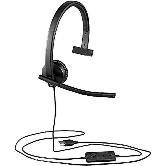 Logitech Logitech H570E Wired Headset, Mono Headphones With Noise-Cancelling Microphone, Usb, In-Line Controls With Mute Button, Indicator Led, Pc/Mac/Laptop - Black Headphones
