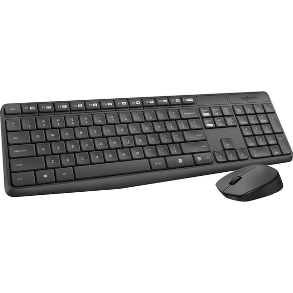Logitech® MK235 Wireless Straight Full-Size Keyboard & Ambidextrous Optical Mouse, Black