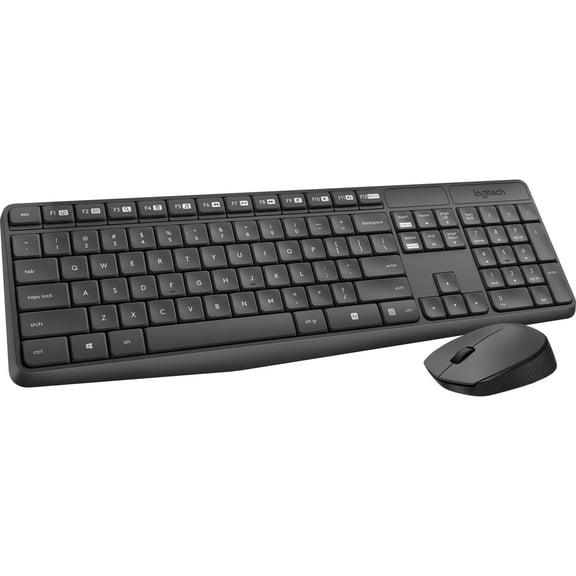 Logitech MK235 Wireless Straight Full-Size Keyboard & Ambidextrous Optical Mouse, Black