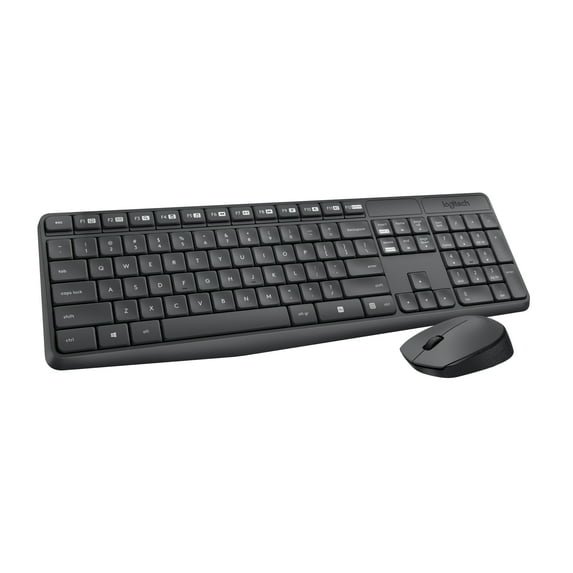 Logitech® MK235 Wireless Straight Full-Size Keyboard & Ambidextrous Optical Mouse, Black