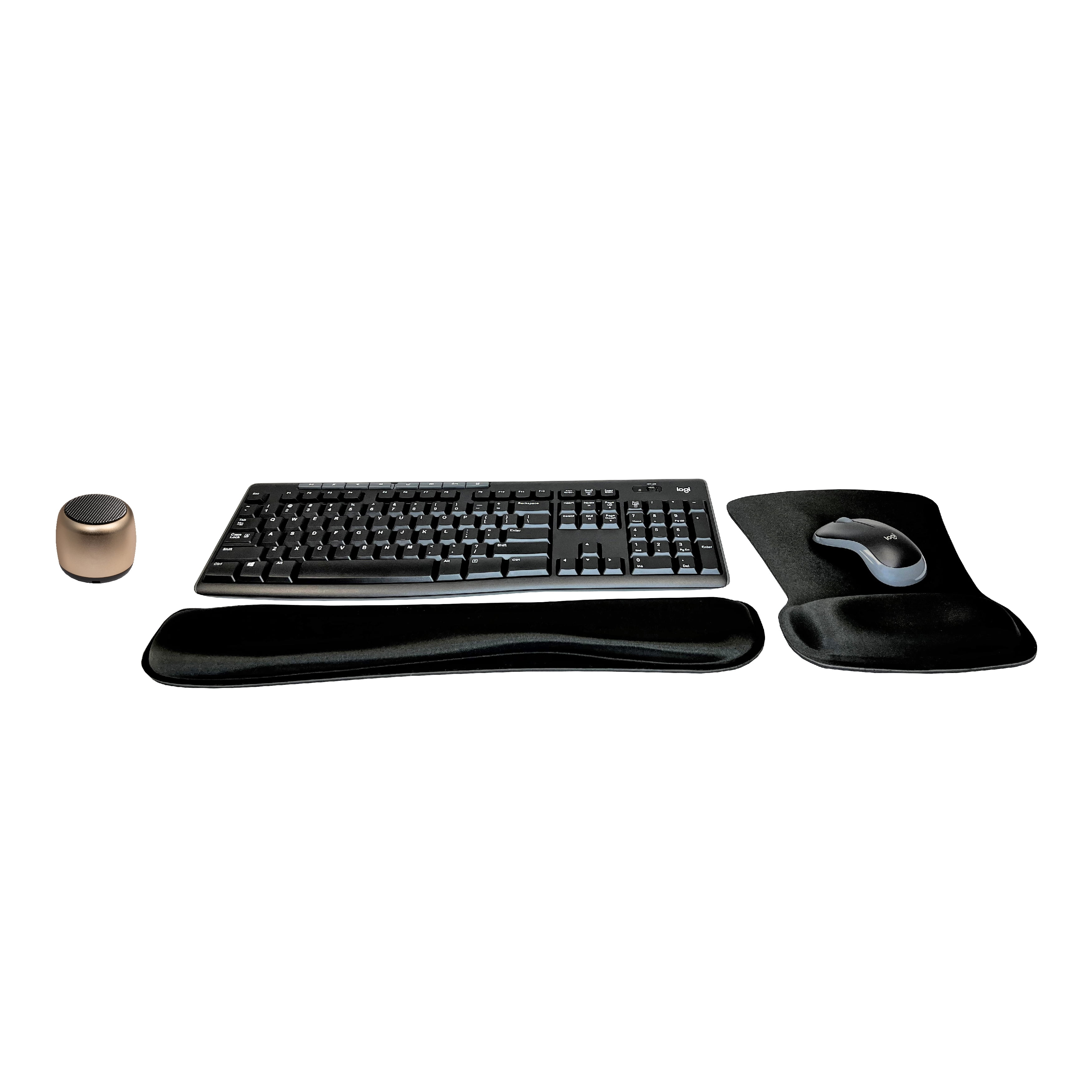 Logitech MK270 Wireless Keyboard & Mouse Combo Active Lifestyle Travel Home Office Must-Have Modern Bundle with Micro Portable Wireless Bluetooth Speaker, Gel Wrist Pad & Gel Mouse Pad