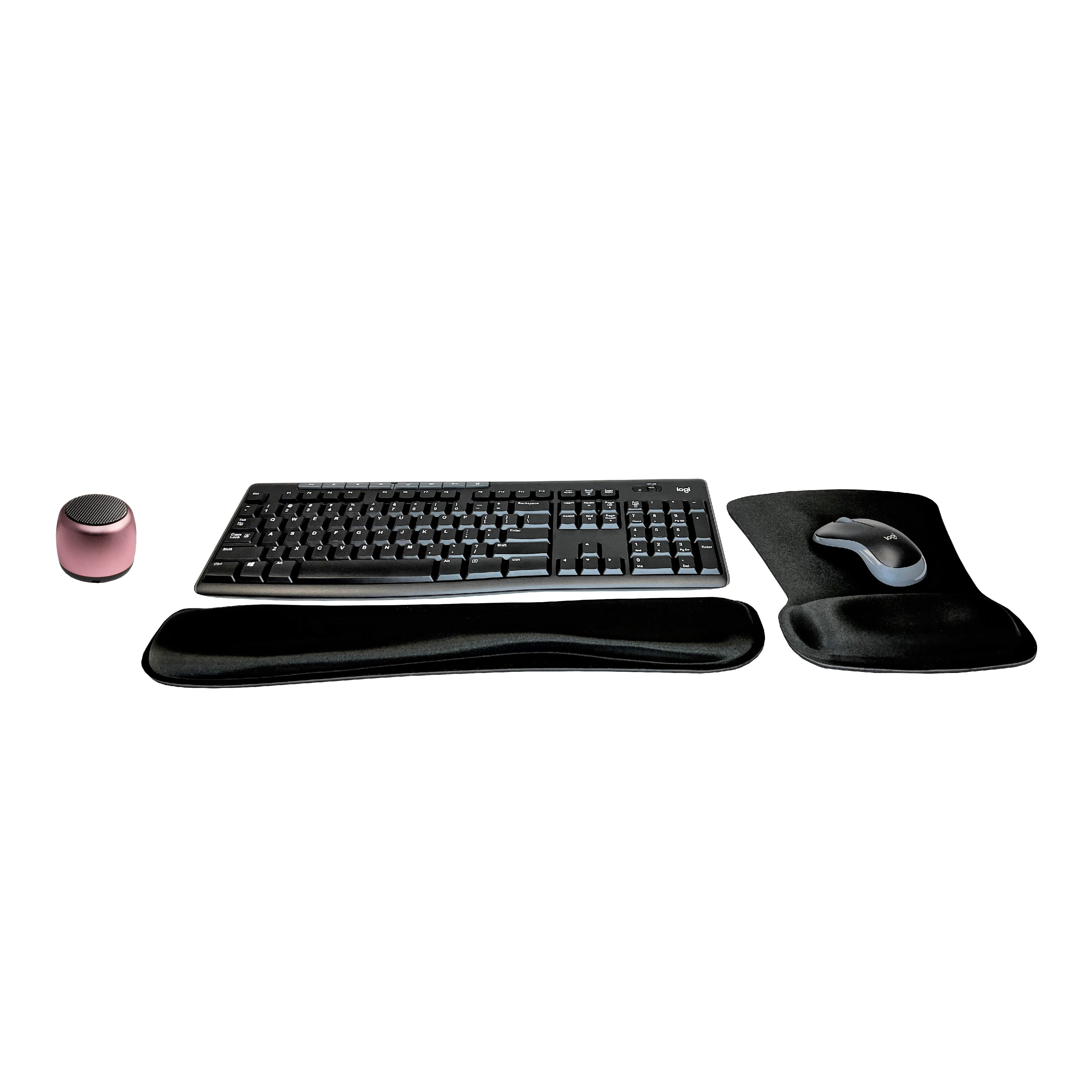 Logitech MK270 Wireless Keyboard & Mouse Combo Active Lifestyle Travel Home Office Must-Have Modern Bundle with Micro Portable Wireless Bluetooth Speaker, Gel Wrist Pad & Gel Mouse Pad